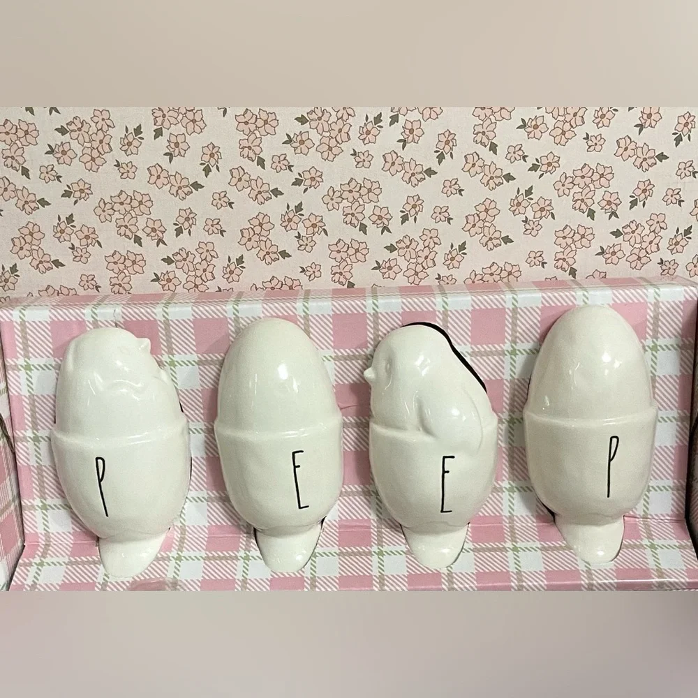 Rae Dunn Charming White Egg Holders with 'PEEP' Design